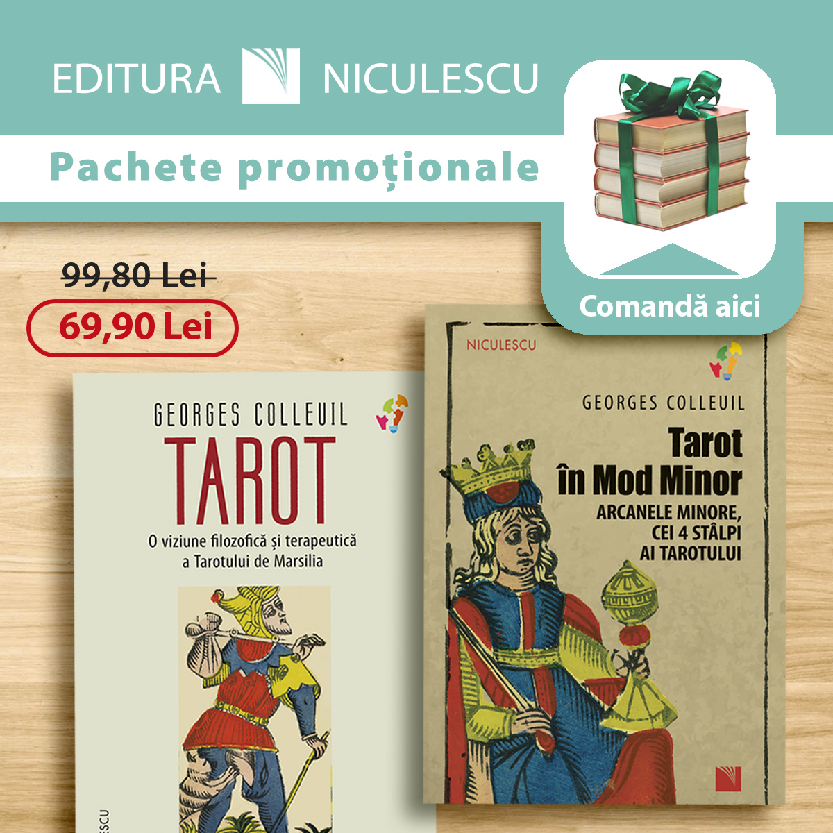 Pachet cărţi Tarot (TAROT. O viziune filozofică și terapeutică a Tarotului de Marsilia + Tarot în Mod Minor. Arcanele minore, cei 4 stâlpi ai Tarotului)